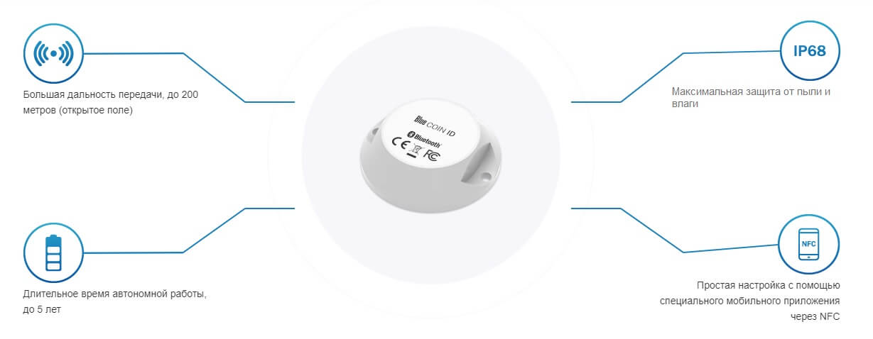 Teltonika Blue Coin ID - IP68, NFC, автономная работа от батареи до 5 лет, передача данных до 200 м