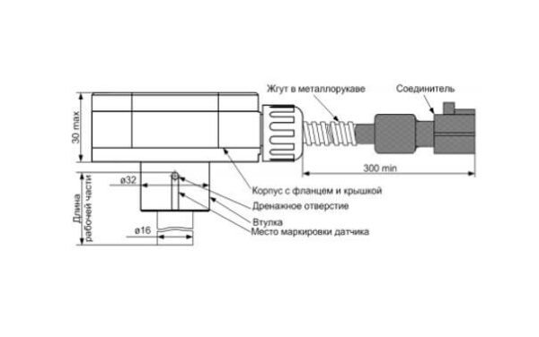 Габаритные размеры цифрового датчика уровня топлива ДУ-05 - вид сбоку